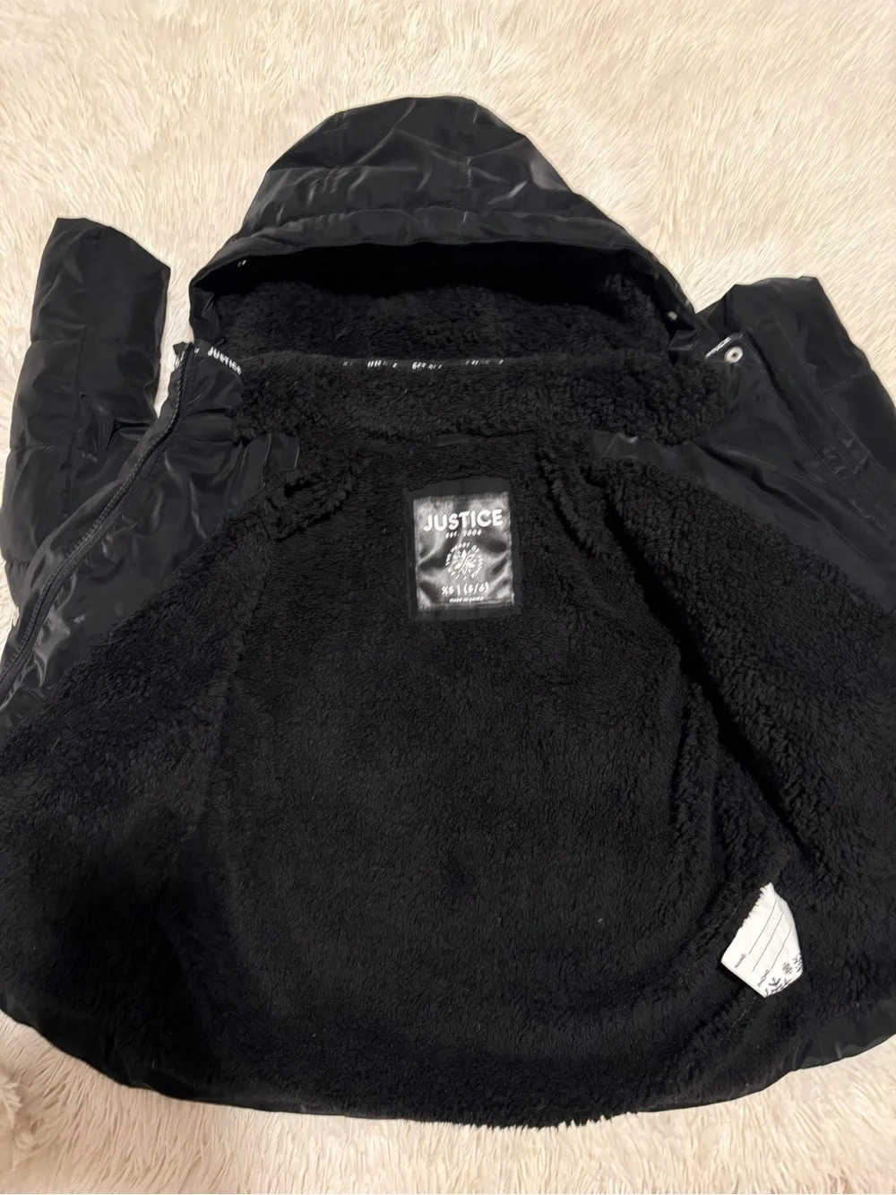 Justice Black Puffer Jacket with Hood